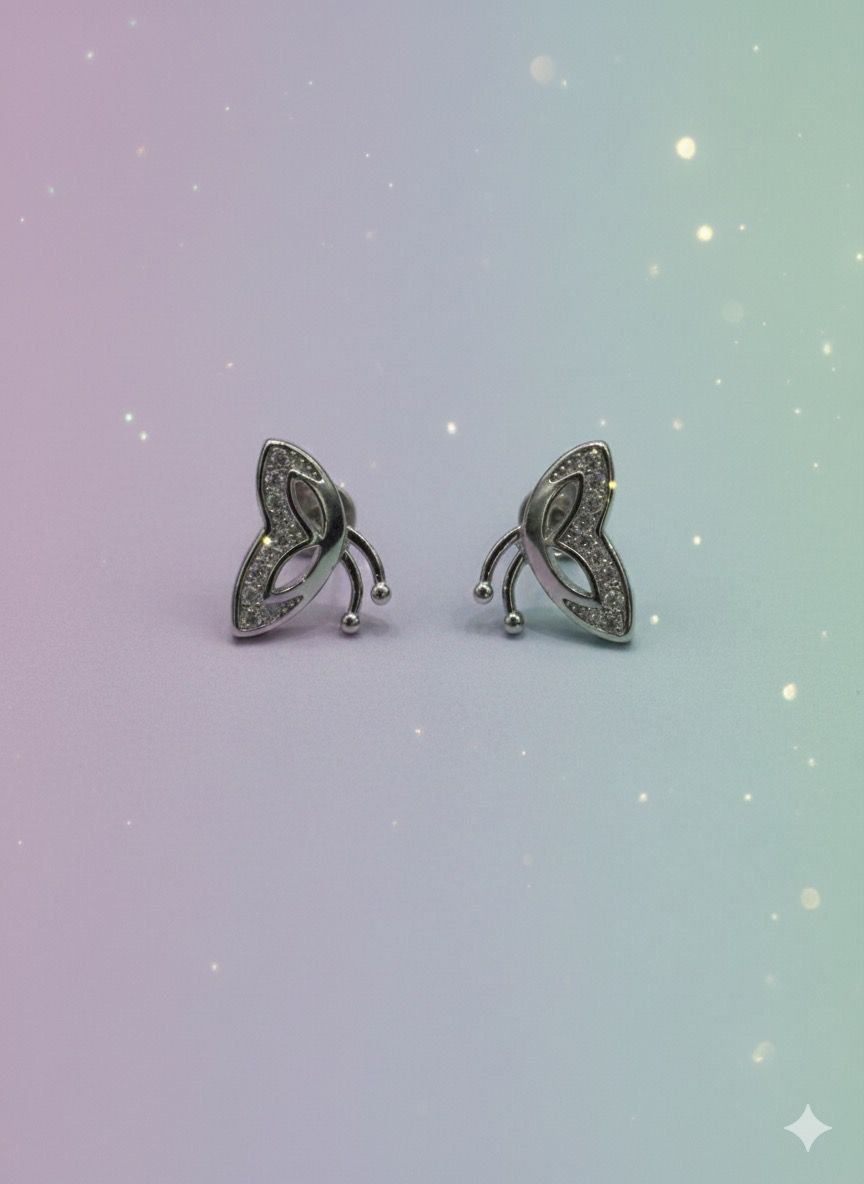  92.5 Silver Flying Butterfly studs 